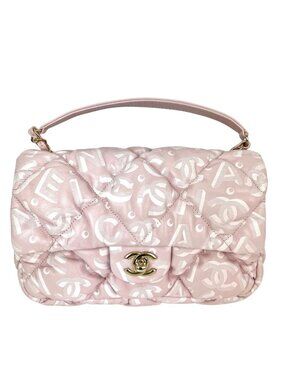 Chanel Printed Calfskin Quilted Medium Puffy Bubbly CC Pink Flap Bag
